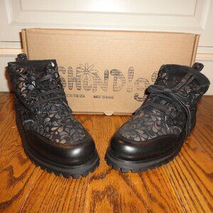 SHINDIGS Black Leather "Paisley" Combat Hiking Boots Size 8.5